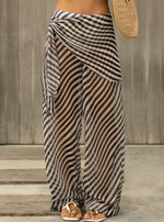 Load image into Gallery viewer, Black Striped Mesh Lace-Up Beach Pants N6D210