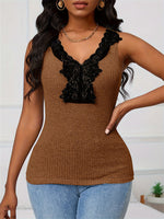 Load image into Gallery viewer, Lace Trim V Neck Ribbed Tank Women Fitted Knit Top N5A766