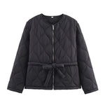 Load image into Gallery viewer, Round Neck Long Sleeve Tie Waist Coat Women N5A746