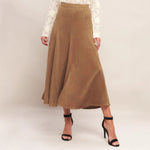 Load image into Gallery viewer, Suede A Line Skirt Women Khaki High Waist N5A695