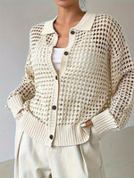 Load image into Gallery viewer, Lace Knit Cardigan Women Openwork Vacation N6D139