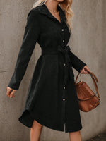 Load image into Gallery viewer, Corduroy Shirt Dress Wrap Waist Asymmetrical Hem N5A686