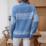 Load image into Gallery viewer, Snowflake Jacquard Sweater Women Blue N5A520