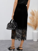 Load image into Gallery viewer, Velvet Lace High Waist Bodycon Midi Skirt Slit N6F195