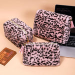 Load image into Gallery viewer, Faux Fur Leopard Makeup Bag Soft Plush Pouch S5P774
