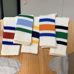 Load image into Gallery viewer, Unisex Terry Stripe Color Block Mid-Calf Stack Socks N6H007