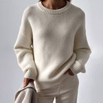 Load image into Gallery viewer, Pure White Round Neck Knit Sweater Women N5A538