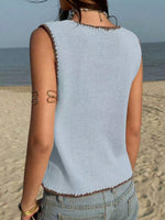 Load image into Gallery viewer, Color Block Trim Sleeveless Knit Tank Cardigan Women N6A205