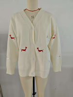 Load image into Gallery viewer, Dachshund Embroidered Cardigan Women V Neck N5A827
