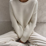 Load image into Gallery viewer, Pure White Round Neck Knit Sweater Women N5A538