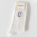 Load image into Gallery viewer, Cartoon Embroidered White Crew Socks Women M5A306