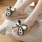 Load image into Gallery viewer, Heart Bow Open-Toe Slippers Women Plush House Shoes M5A287