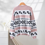Load image into Gallery viewer, Jacquard Color Block Cardigan Women Pink N5A527