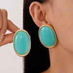 Load image into Gallery viewer, Vintage Resin Oval Geometric Silver Stud Earrings N6H089