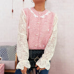 Load image into Gallery viewer, Lace Sleeve Bow Cardigan Women Pink Gray Beige N5A870
