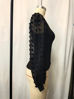 Load image into Gallery viewer, Jacquard Sheer V-neck Bubble Sleeve T Shirt Women N6B043