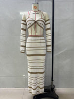 Load image into Gallery viewer, Striped Halter Long Sleeve Skirt Set Women N6A057