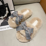 Load image into Gallery viewer, Bow Plush Slippers Women 4cm Platform House Shoes M5A300