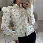 Load image into Gallery viewer, Lace Trim Stand Collar Blouse Women Office Elegant N5A798