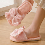 Load image into Gallery viewer, Bow Open Toe Slippers Women Plush House Shoes M5A288
