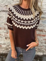 Load image into Gallery viewer, Round Neck Jacquard Button Knit Pullover Coffee N6G283