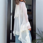 Load image into Gallery viewer, White Halter Sheer Cape Blouse Women Long Sleeve N5A922