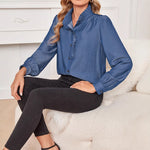 Load image into Gallery viewer, Denim-like Ruffle Blouse Women Blue N5A492