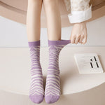 Load image into Gallery viewer, Purple Houndstooth Mid-Calf Socks Women Campus N6H029