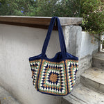 Load image into Gallery viewer, Handmade Cotton Woven Crochet Tote Beach Bag N6A082
