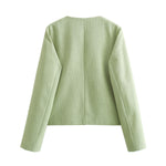 Load image into Gallery viewer, Lime Green Round Neck Baseball Jacket Women N5A735