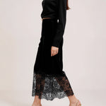 Load image into Gallery viewer, Black Velvet Lace Panel Pencil Skirt Women N5A704
