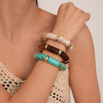 Load image into Gallery viewer, Marbled Bamboo Elastic Cuff Acrylic Plated Adjustable S5P070