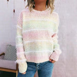 Load image into Gallery viewer, Striped Rainbow Sweater Women Color Gradient Faux N5A865