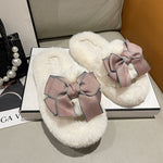 Load image into Gallery viewer, Bow Plush Slippers Women 4cm Platform House Shoes M5A300