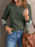 Load image into Gallery viewer, Womens Ribbed Stripe Knit Sweater Round Neck N6B036