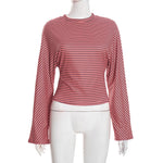 Load image into Gallery viewer, Striped Waist Tie Cropped Long Sleeve Tee Women N6B080