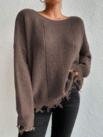 Load image into Gallery viewer, Solid Off-Shoulder Knit Pullover Distressed Edge N6G264
