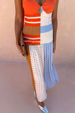 Load image into Gallery viewer, Orange Polka Dot Contrast Spliced Maxi Dress N6F248