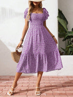 Load image into Gallery viewer, Smocking Square Neck Floral Summer Dress Women N6A204