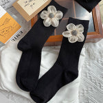 Load image into Gallery viewer, 3D Floral Solid Mid-Calf Socks Women Cotton Black N6H033