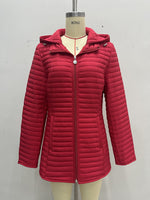 Load image into Gallery viewer, Red Long Padded Coat Women Hooded Windproof Zip N5A772