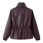 Load image into Gallery viewer, Solid Color Stand Collar PU Jacket Women Red Brown N5A721