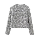 Load image into Gallery viewer, Silver Sequin Tweed Blazer Women N5A571