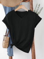 Load image into Gallery viewer, Minimalist Solid Color V-Neck T-Shirt Women N6E140