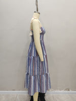 Load image into Gallery viewer, Blue White Stripe Tiered Maxi Dress Resort N6F243