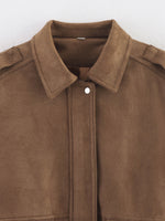 Load image into Gallery viewer, Brown Suede like Aviator Jacket Women Loose Fit Notch N5A745