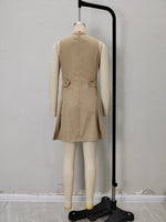Load image into Gallery viewer, Khaki Sleeveless Cross Tie High Waist A-Line Dress N6F231