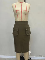 Load image into Gallery viewer, Military Green Side Slit Midi Skirt Women N5A758