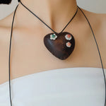 Load image into Gallery viewer, Wooden Heart Flower Pendant Long Necklace Women S5P954