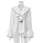 Load image into Gallery viewer, French Style Color Block Ruffle Shirt Women Casual N6A151